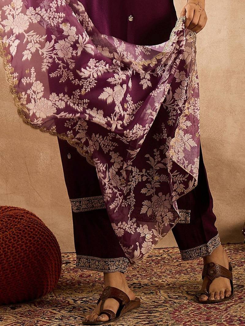 Women Ethnic Motifs Embroidered Regular Thread Work Kurta with Trousers & With Dupatta