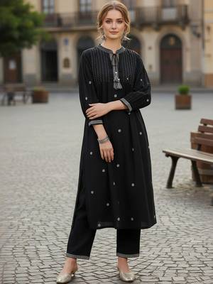 Women Ethnic Motifs Embroidered Regular Thread Work Kurta with Trousers 1