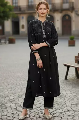 Women Ethnic Motifs Embroidered Regular Thread Work Kurta with Trousers