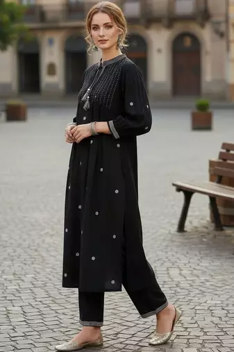 Women Ethnic Motifs Embroidered Regular Thread Work Kurta with Trousers