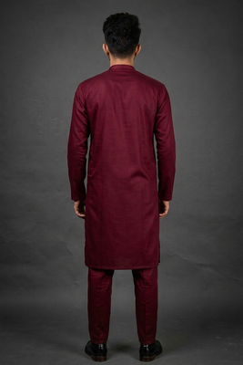 Maroon silk kurta set for men's 2