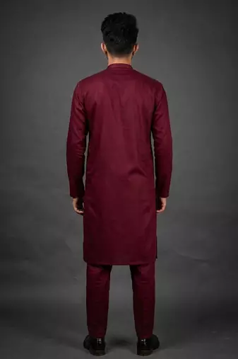 Maroon silk kurta set for men's