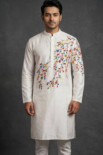Off white silk kurta set for men's
