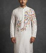 Off white silk kurta set for men's