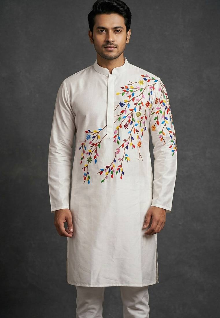 Off white silk kurta set for men's