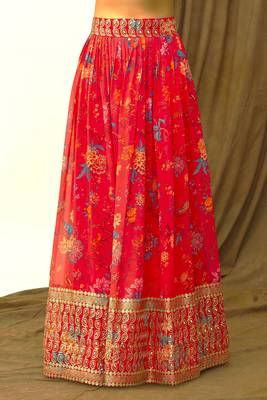 Digital Floral Print Faux Georget Multi Sequnce Work Lehenga Choli With Unstitched Blouse and Stitched Dupatta 7