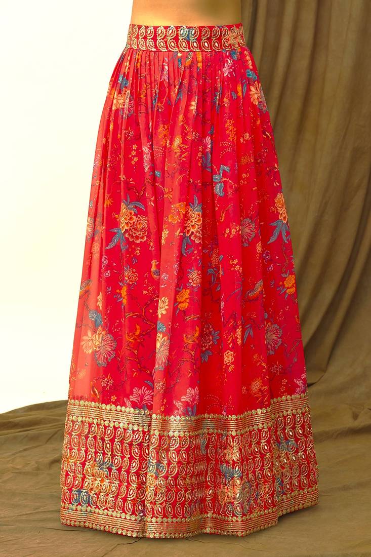 Digital Floral Print Faux Georget Multi Sequnce Work Lehenga Choli With Unstitched Blouse and Stitched Dupatta
