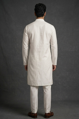 Off white silk kurta set for men's 2
