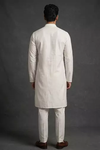 Off white silk kurta set for men's