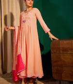 Embroidered Georgette Flared Kurta Pant and Dupatta Set