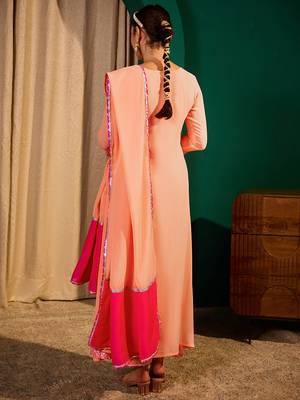 Embroidered Georgette Flared Kurta Pant and Dupatta Set 4
