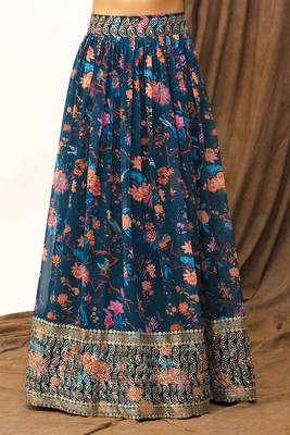 Digital Floral Print Faux Georget Multi Sequnce Work Lehenga Choli With Unstitched Blouse and Stitched Dupatta 7