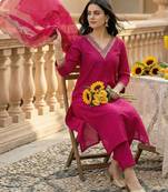 Women Embroidered Regular Kurta with Trousers & With Dupatta
