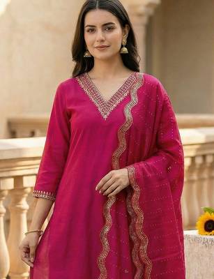 Women Embroidered Regular Kurta with Trousers & With Dupatta 2