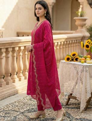 Women Embroidered Regular Kurta with Trousers & With Dupatta 4