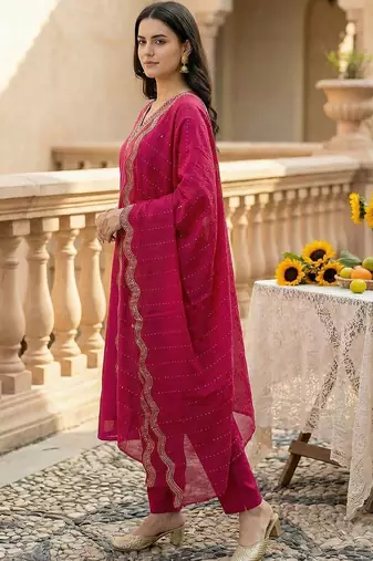 Women Embroidered Regular Kurta with Trousers & With Dupatta