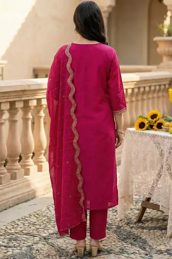 Women Embroidered Regular Kurta with Trousers & With Dupatta
