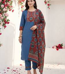 Women Ethnic Motifs Yoke Design Regular Thread Work Pure Cotton Kurta with Trousers & With Dupatta