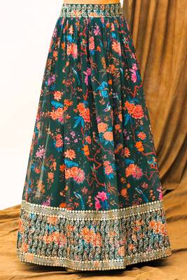 Digital Floral Print Faux Georget Multi Sequnce Work Lehenga Choli With Unstitched Blouse and Stitched Dupatta 7