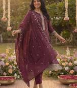 Women Ethnic Motifs Embroidered Regular Thread Work Kurta with Trousers & With Dupatta