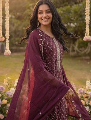 Women Ethnic Motifs Embroidered Regular Thread Work Kurta with Trousers & With Dupatta 2