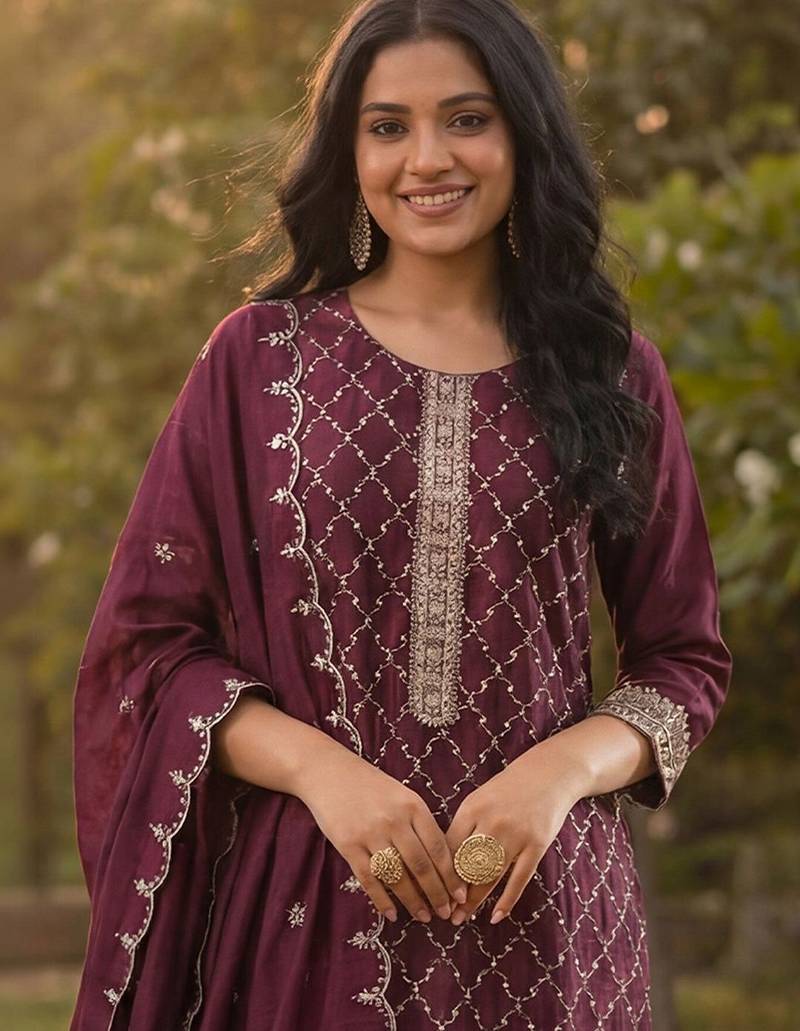Women Ethnic Motifs Embroidered Regular Thread Work Kurta with Trousers & With Dupatta