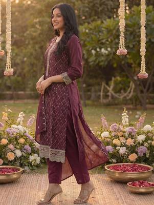 Women Ethnic Motifs Embroidered Regular Thread Work Kurta with Trousers & With Dupatta 6