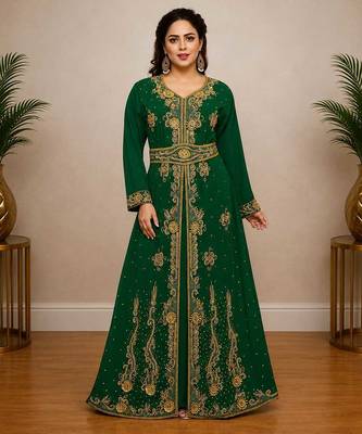 Emerald Green Gold Embroidered Kaftan 1