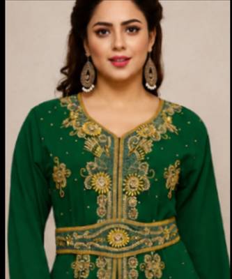 Emerald Green Gold Embroidered Kaftan 2