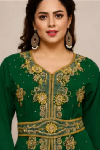 Emerald Green Gold Embroidered Kaftan