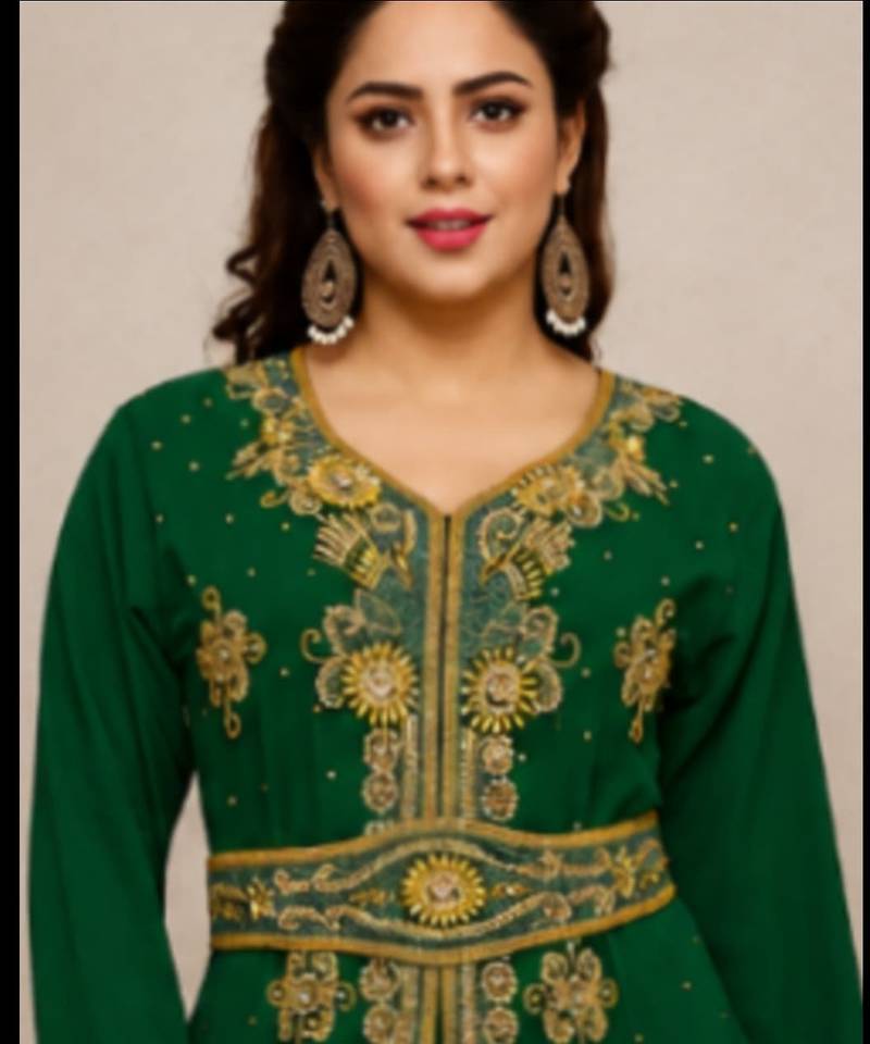 Emerald Green Gold Embroidered Kaftan