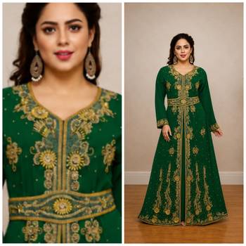 Emerald Green Gold Embroidered Kaftan 3