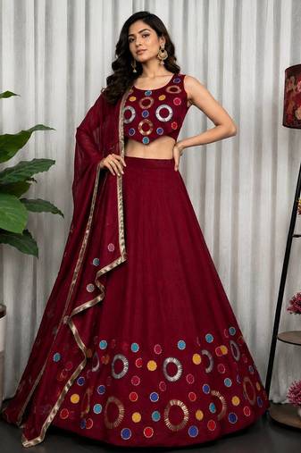 Wine Maroon Dandiya Special Lehenga Choli for Women - Full stitched free size