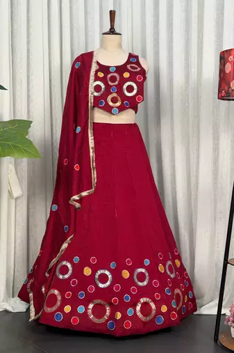 Wine Maroon Dandiya Special Lehenga Choli for Women - Full stitched free size
