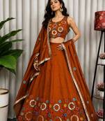  Rust Brown Garba Lehenga Choli with Matching Dupatta - Full stitched free size