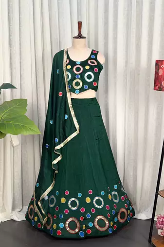 Premium Emerald Green Circular Motif Navratri Lehenga Choli Set