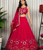  Rani Pink Garba Lehenga Choli with Matching Dupatta - Full stitched free size