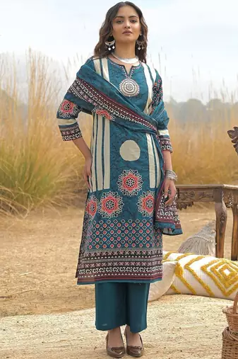 Women Ethnic Motifs Printed Regular Pure Cotton Kurta with Palazzos & With Dupatta