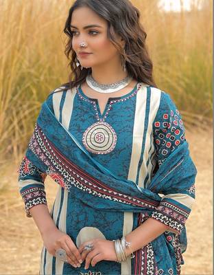 Women Ethnic Motifs Printed Regular Pure Cotton Kurta with Palazzos & With Dupatta 2