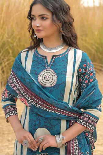 Women Ethnic Motifs Printed Regular Pure Cotton Kurta with Palazzos & With Dupatta