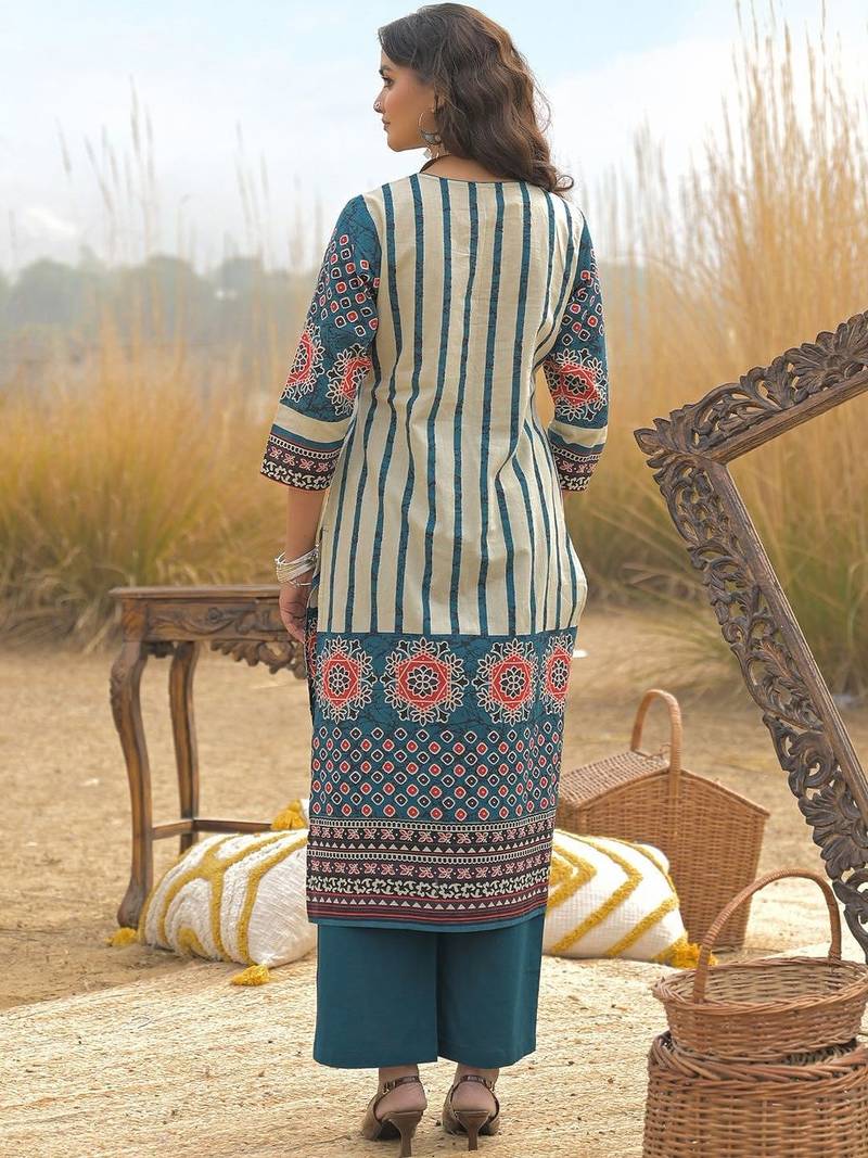 Women Ethnic Motifs Printed Regular Pure Cotton Kurta with Palazzos & With Dupatta