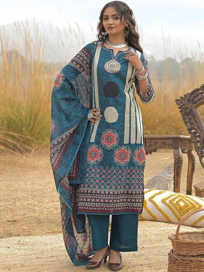 Women Ethnic Motifs Printed Regular Pure Cotton Kurta with Palazzos & With Dupatta