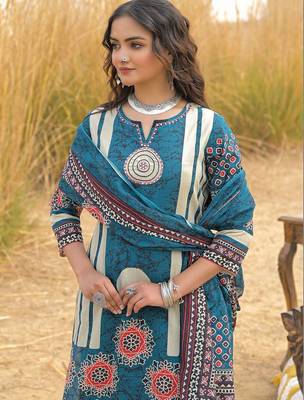 Women Ethnic Motifs Printed Regular Pure Cotton Kurta with Palazzos & With Dupatta 5