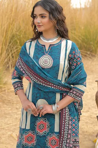 Women Ethnic Motifs Printed Regular Pure Cotton Kurta with Palazzos & With Dupatta