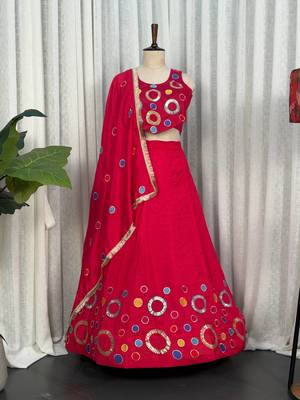  Rani Pink Garba Lehenga Choli with Matching Dupatta - Full stitched free size 4