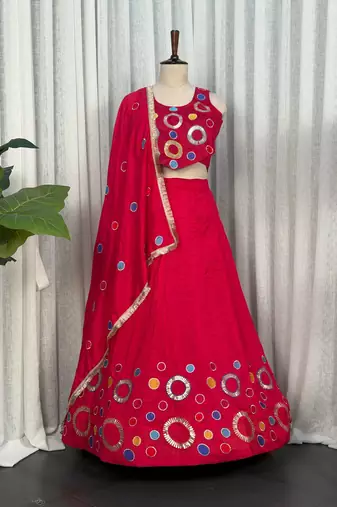  Rani Pink Garba Lehenga Choli with Matching Dupatta - Full stitched free size