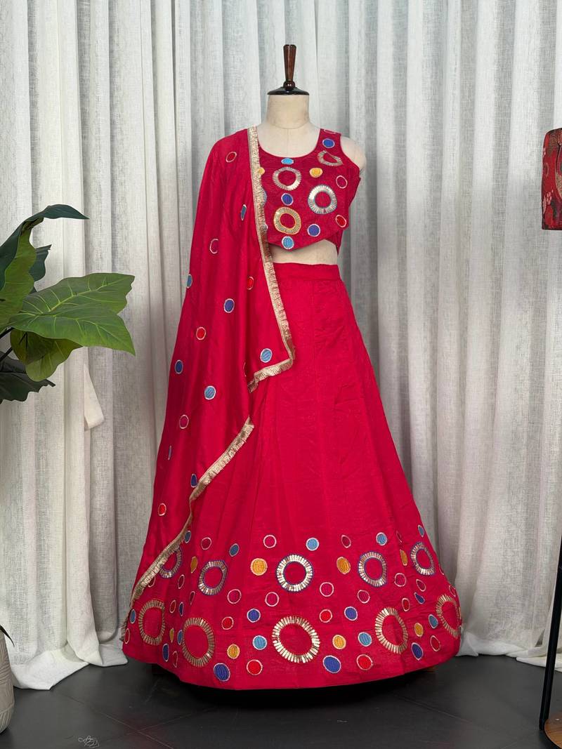  Rani Pink Garba Lehenga Choli with Matching Dupatta - Full stitched free size