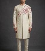 Cream silk indo sherwani for men's