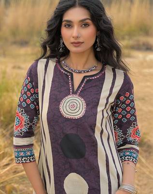 Women Ethnic Motifs Printed Regular Pure Cotton Kurta with Trousers & With Dupatta 1