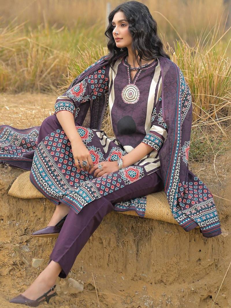 Women Ethnic Motifs Printed Regular Pure Cotton Kurta with Trousers & With Dupatta